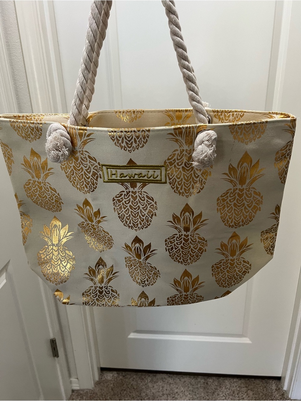 Gold Pineapple Canvas Tote Bag